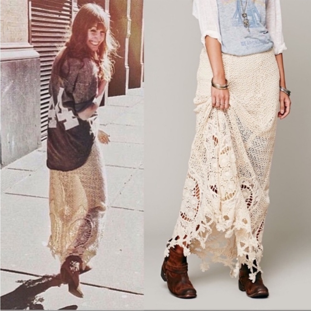 🤍 Free People Mi Amore Maxi Skirt Cream Crochet size 2 Cotton